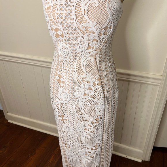 Elegant White Lace Strapless Dress Bariano NWT size 6 - Picture 3 of 11